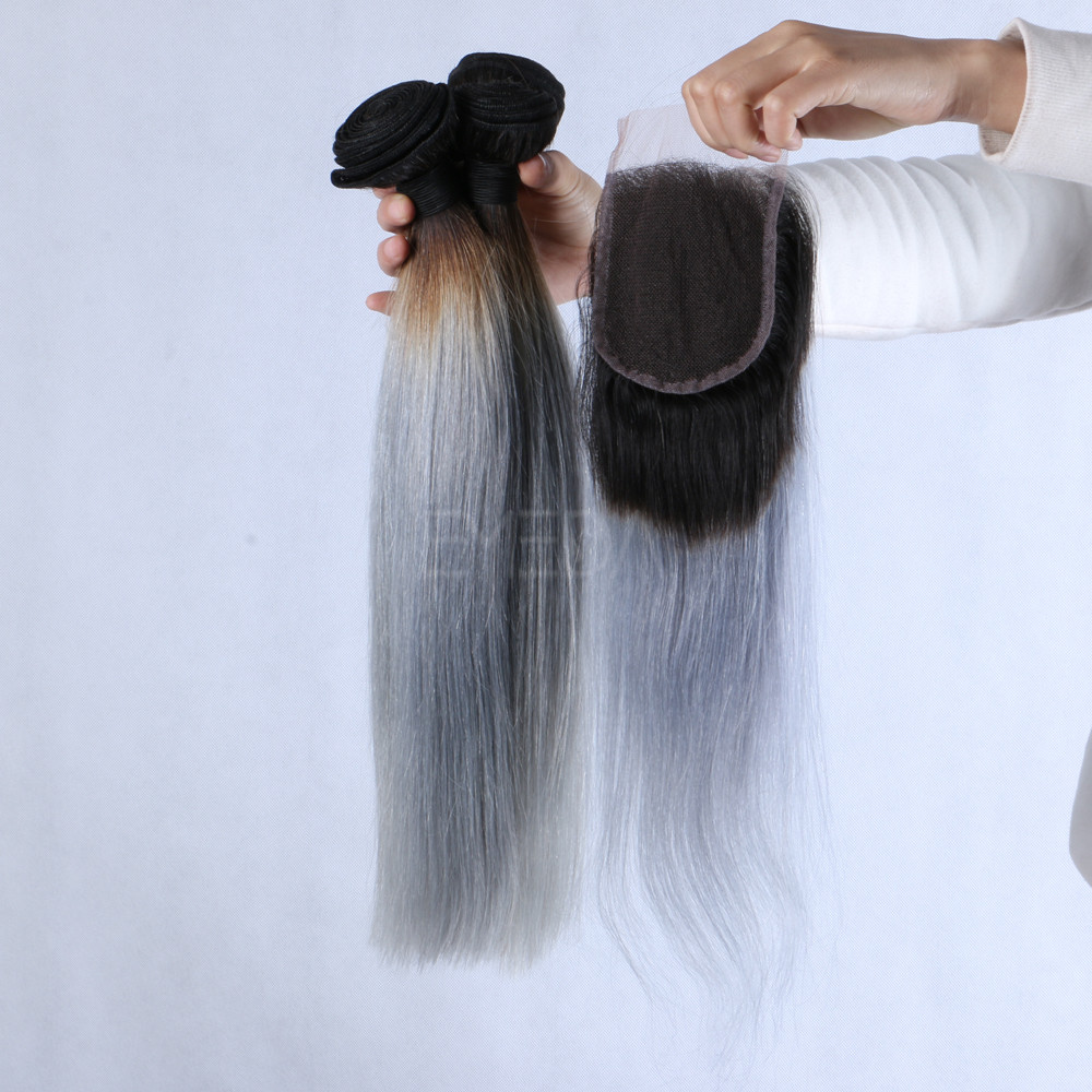 Silver hair extensions with closure LJ238